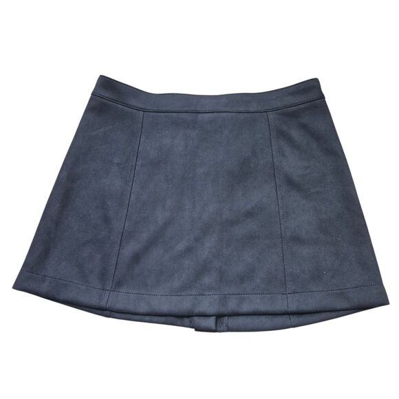 Forever 21 Black Button-Front A-Line Mini Skirt Preppy Fall Size 12/31 - Picture 2 of 3